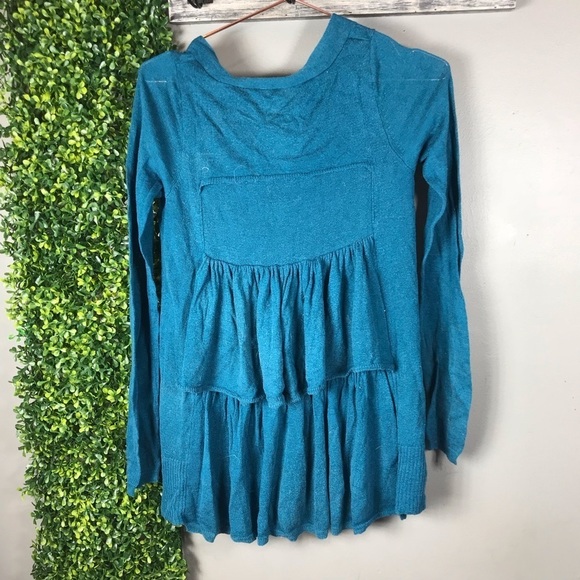 🛍 Moth Teal Ruffled Back Cardigan - Picture 2 of 4